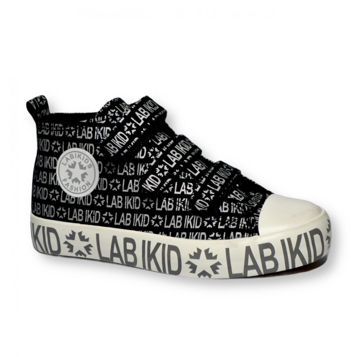 Lab iKid Unisex Black and White Soft Velcro Canvas Shoes for Kids