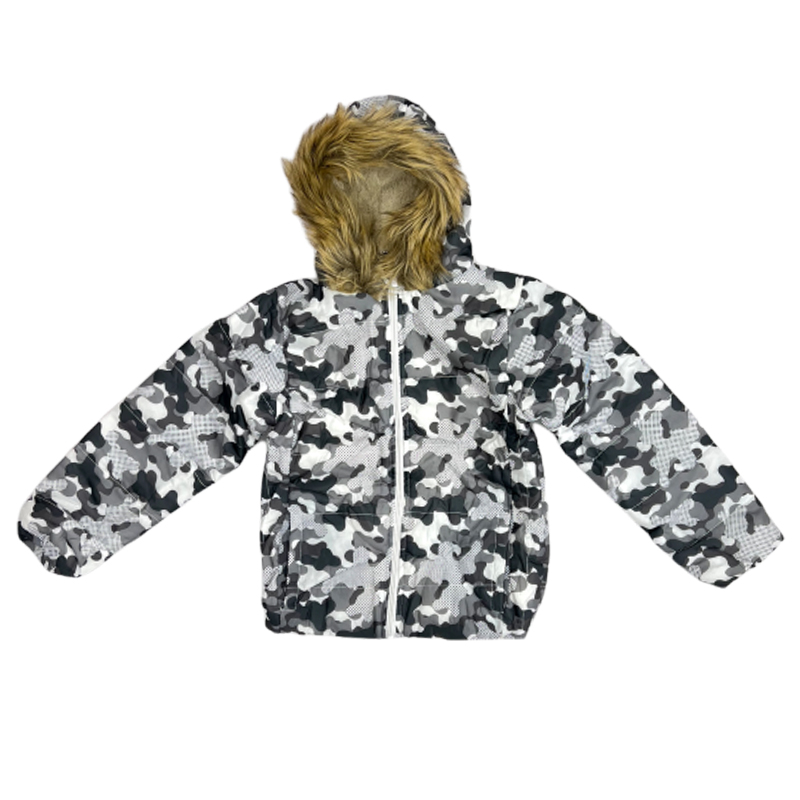 TinyHumans Black And White Camouflage Fur Coat For Boys